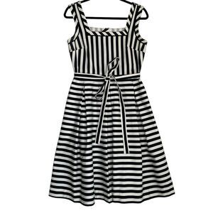 Anne Klein Fit & Flare Midi Dress S/4 Striped Black White Coquette Rockabilly